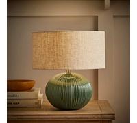 ValueLights | Rebecca Green Ribbed Ceramic Table Lamp with Linen Drum Lamp Shade | Table Lamp, Home Décor & Improvement Essential