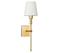 Rechargeable Easy Fit Wall Light with Fabric Shade, Remote Control Dimmable LED Lamp, Non Hardwired Wall Sconce for Living Room, Hallway, Bedroom - Antique Brass