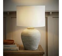 ValueLights Reid Ceramic LED Large Ribbed Table Lamp - Grey