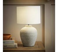 ValueLights Reid Ceramic LED Small Ribbed Table Lamp - Grey