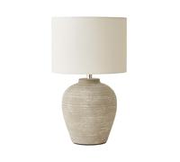 ValueLights Reid Linen Shade Stone Grey Rib Ceramic Small Table Lamp