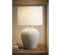 ValueLights Reid Linen Drum Lamp Shade Stone Grey Ribbed Ceramic Table Lamp | Size: Small ValueLights Grey Small