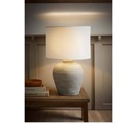 Reid Linen Drum Lamp Shade Stone Grey Ribbed Ceramic Table Lamp with LED Bulb ValueLights Grey Large