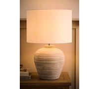 ValueLights Reid Linen Drum Lamp Shade Stone Grey Ribbed Ceramic Large LED Table Lamp - Size: 54.5 x 36 x 36cm - Wilko