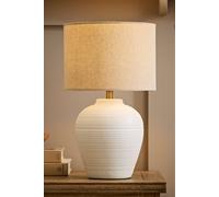Valuelights Reid Linen Drum Lamp Shade Textured Ribbed Ceramic Table Lamp In Cool White Cool White