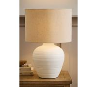 Valuelights Reid Linen Drum Lamp Shade Textured Ribbed Ceramic Table Lamp In Natural White Natural White