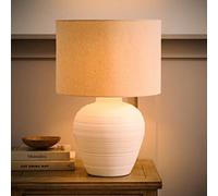 Valuelights Reid Linen Drum Shade White Ribbed Ceramic Large Table Lamp And Bulb