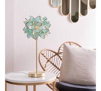 Gold Metal Single Stem Table Lamp with a Aqua 3D Glass Flower Lampshade Bedroom Living Room Hallway Light - LED Bulb Included