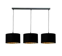ValueLights | Reni Black & Gold Drum Shade 3 Drop Bar Black Diner Ceiling Light and LED Bulbs | Shades, Home Décor & Improvement Essential | Included LED Bulb | Includes Full Wired Fitting