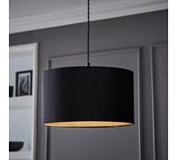 MiniSun | Medium Modern Black Velvet Drum Light Shade | Lamp Shades, Home Décor & Improvement Essential | 35cm Shade Width