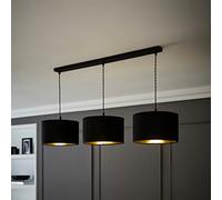 ValueLights Reni Black Velvet & Gold Shade 3 Drop Bar Black Diner Ceiling Light ValueLights Black