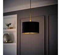 ValueLights | Reni Small Pendant Shade Black Velvet & Gold Inner with Warm White Bulb | Shades, Home Décor & Improvement Essential | Light Bulb Included | 250mm Shade Width