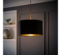 ValueLights | Reni Medium Pendant Shade Black Velvet & Gold Inner with Warm White Bulb | Shades, Home Décor & Improvement Essential | Light Bulb Included | 350mm Shade Width