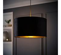 Valuelights Reni Black Velvet & Gold Inner Drum Ceiling Lamp Shade And Bulb (D)45Cm