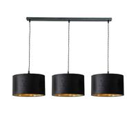 ValueLights | Reni Black Velvet & Gold Shade 3 Drop Bar Black Diner Ceiling Light and Bulbs | Shades, Home Décor & Improvement Essential | Light Bulb Included | Includes Full Wired Fitting