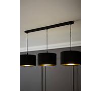 Valuelights Reni Black Velvet & Gold Shade 3 Drop Bar Black Diner Ceiling Light Black One Size