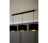 ValueLights Reni Black Velvet & Gold Shade 3 Drop Bar Black Diner Ceiling Light ValueLights Black