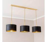Reni Black Velvet & Gold Shade 3 Drop Bar Gold Diner Ceiling Light ValueLights Black One Size
