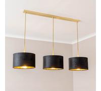 ValueLights Reni Black Velvet & Gold Shade 3 Drop Bar Gold Diner Ceiling Light ValueLights Black