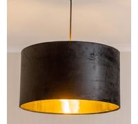 Reni Black Velvet with Metallic Gold Inner Pendant Ceiling Lamp Shade and Bulb ValueLights Black 6 inches