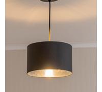 Reni Black Fabric with Metallic Chrome Silver Inner Pendant Ceiling Lamp Shade ValueLights Black 6 inches