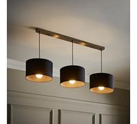 Reni Fabric Drum Shade 3 Drop Bar Chrome Diner Ceiling Pendant Light ValueLights Charcoal One Size