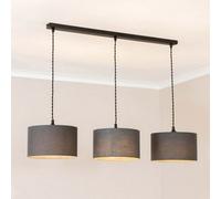 Reni Drum Shade 3 Drop Bar Matte Black Diner Ceiling Pendant Light and LED Bulbs ValueLights Charcoal One Size