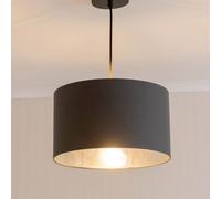 Reni Charcoal Fabric with Metallic Chrome Inner Pendant Ceiling Lamp Shade ValueLights Charcoal 8 inches