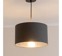 Reni Charcoal Fabric with Metallic Chrome Inner Pendant Ceiling Lamp Shade ValueLights Charcoal 8 inches