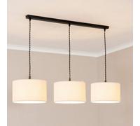 ValueLights Reni Cream Boucle Drum Shade 3 Drop Bar Black Diner LED Ceiling Light - Size: 123.5 x 98 x 25cm - Wilko