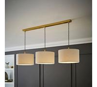 Valuelights Reni Cream Boucle Drum Shade 3 Drop Bar Brushed Gold Diner Ceiling Pendant Light