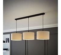 Reni Cream Boucle Shade 3 Drop Bar Black Diner Ceiling Pendant Light ValueLights Cream One Size