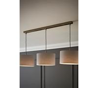 Reni Fabric Drum Shade 3 Drop Bar Chrome Diner Ceiling Pendant Light ValueLights Grey One Size