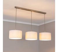 Reni Fabric Drum Shade 3 Drop Bar Chrome Diner Ceiling Pendant Light ValueLights White One Size