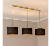 ValueLights Gold 3 Drop Bar Ceiling Pendant Black Fabric Shades