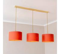 Reni Fabric Drum Shade 3 Drop Bar Gold Diner Ceiling Pendant Light ValueLights Burnt Orange One Size