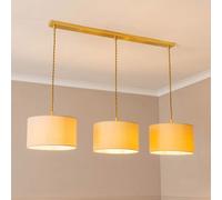 Reni Fabric Drum Shade 3 Drop Bar Gold Diner Ceiling Pendant Light ValueLights Natural One Size