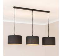 Reni Fabric Drum Shade 3 Drop Bar Matte Black Diner Ceiling Pendant Light ValueLights Black One Size