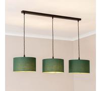 Reni Fabric Drum Shade 3 Drop Bar Matte Black Diner Ceiling Pendant Light ValueLights Bottle Green One Size