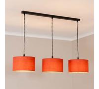 Reni Fabric Drum Shade 3 Drop Bar Matte Black Diner Ceiling Pendant Light ValueLights Burnt Orange One Size
