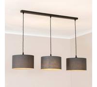 Reni Fabric Drum Shade 3 Drop Bar Matte Black Diner Ceiling Pendant Light ValueLights Charcoal One Size