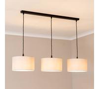 Reni Fabric Drum Shade 3 Drop Bar Matte Black Diner Ceiling Pendant Light ValueLights Grey One Size