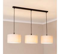 Reni Fabric Drum Shade 3 Drop Bar Matte Black Diner Ceiling Pendant Light ValueLights White One Size