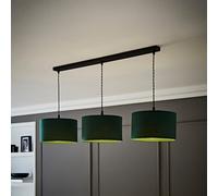 ValueLights Reni Fabric Drum Shade 3 Drop Bar Matte Black Diner Ceiling Pendant Light in Bottle Green ValueLights Bottle Green