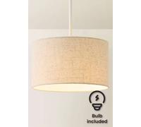 Valuelights Reni Full Fabric Linen Easy Fit Pendant Drum Lamp Shade And Bulb In Beige Beige