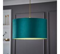 ValueLights Reni Forest Green Velvet Large Drum Ceiling Lamp Shade 45cm - Size: 25 x 45 x 45cm - Wilko