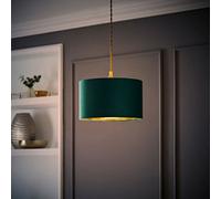 ValueLights | Reni Small Pendant Shade Green Velvet & Gold Inner with Warm White Bulb | Shades, Home Décor & Improvement Essential | Light Bulb Included | 250mm Shade Width