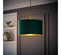 Valuelights Reni Green Velvet & Gold Inner Drum Ceiling Lamp Shade And Bulb (D)35Cm