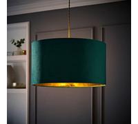 Valuelights Reni Green Velvet & Gold Inner Drum Ceiling Lamp Shade And Bulb (D)45Cm