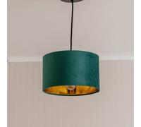 Reni Green Velvet with Metallic Gold Silver Inner Pendant Ceiling Lamp Shade and Bulb ValueLights Bottle Green 6 inches